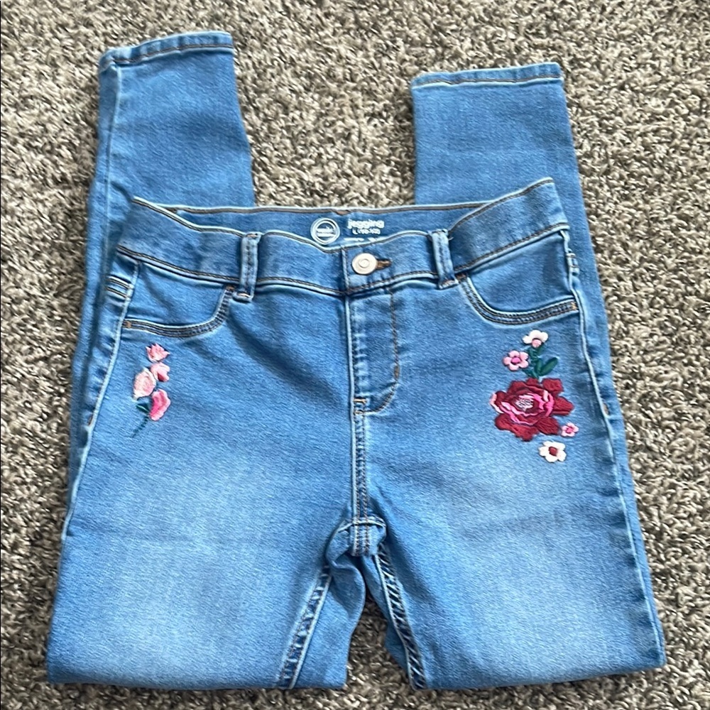 Wonder Nation Blue Kids Jeans with Floral Embroidery